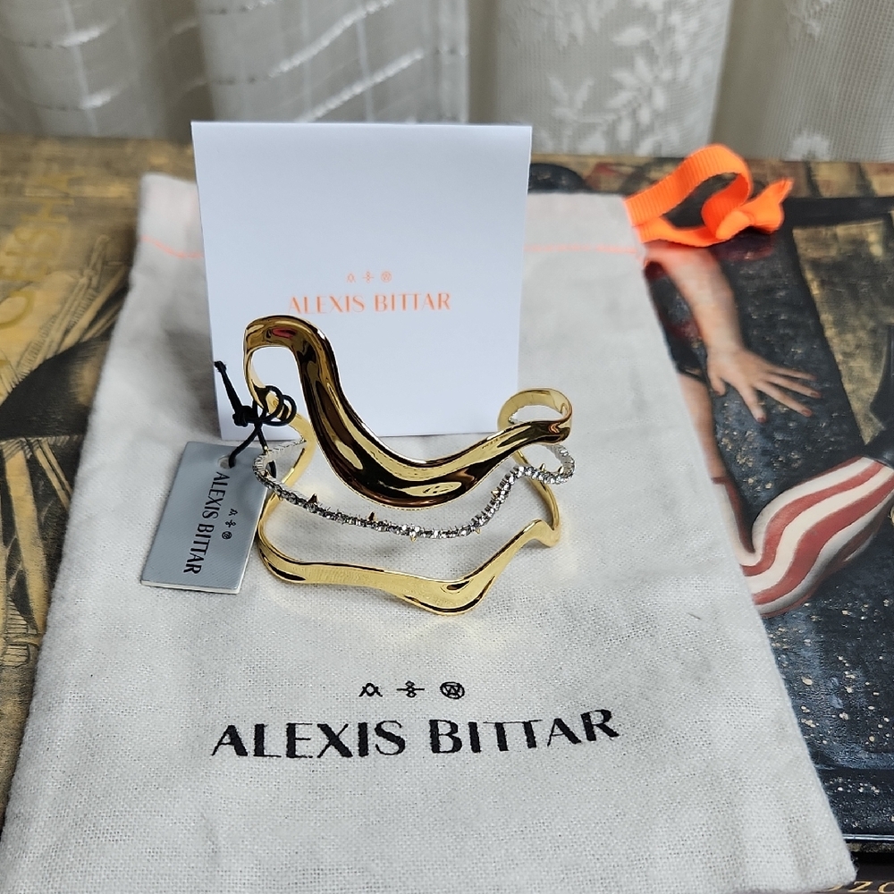 NWT Alexis Bittar Wavy Liquid Gold Crystal Cuff Bracelet